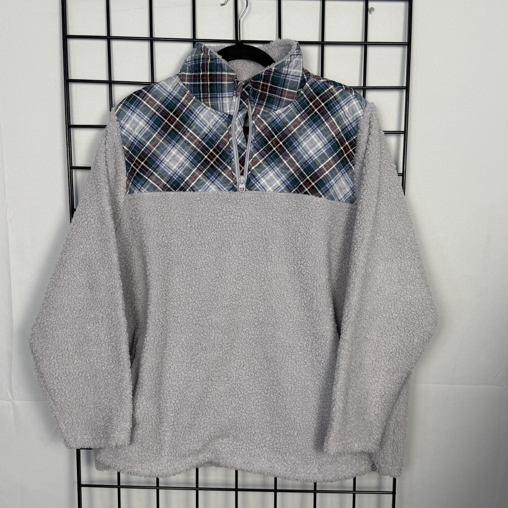 Vera Bradley Teddy‎ Fleece Half-Zip Pullover Womens 2XL Gray Snowy Plaid Outdoor